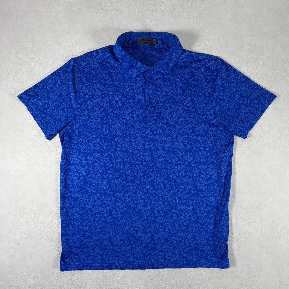 G/FORE Mens Blue Floral Performance Golf Polo Short Sleeve Shirt Size Large